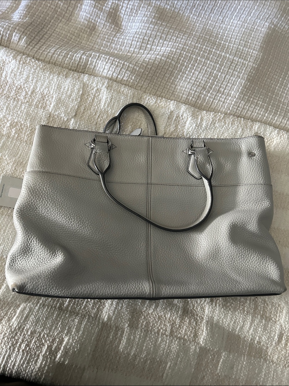 Cole Haan Classic Pebbled Leather Tote Bag in Light Gray